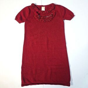 Gymboree Burgundy‎ Jewel Embellished Ruffle Collar Girls 7 Knit Sweater Dress